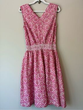 Roller Rabbit Pink Medallion Print Dress Smocked Waist Cotton Silk | No Tag